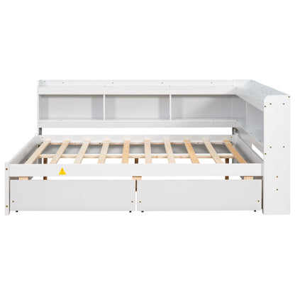 Full Bed with L-shaped Bookcases, Drawers ,White - Tampa Home & Garden Store