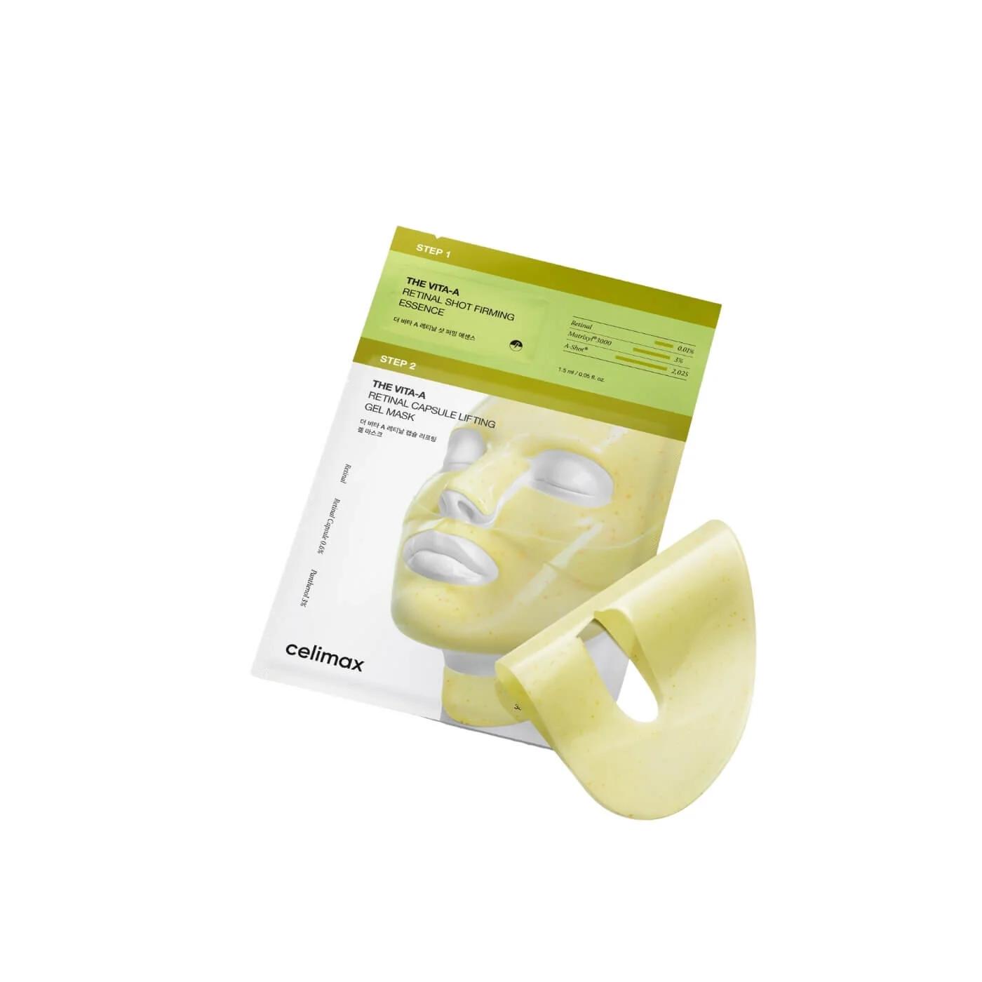 Vita-A Retinal Shot Firming 2step Gel Mask kit by Celimax, yellow gel mask with white sheet, 1pc on Tampa Home & Garden Store