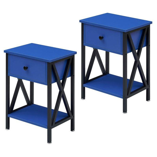 Set of 2 - 1 Drawer Nightstand in Dark Blue and Black - Tampa Home & Garden Store