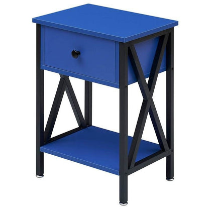 Juego de 2 - Mesa de Noche de 1 Cajón en Azul Oscuro y Negro