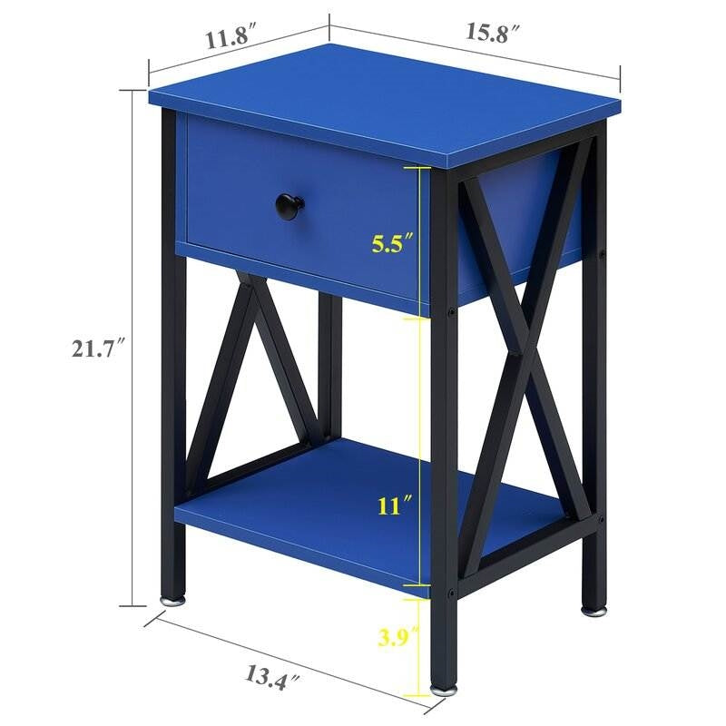Juego de 2 - Mesa de Noche de 1 Cajón en Azul Oscuro y Negro