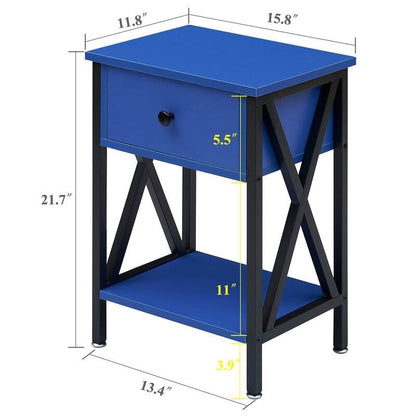 Juego de 2 - Mesa de Noche de 1 Cajón en Azul Oscuro y Negro