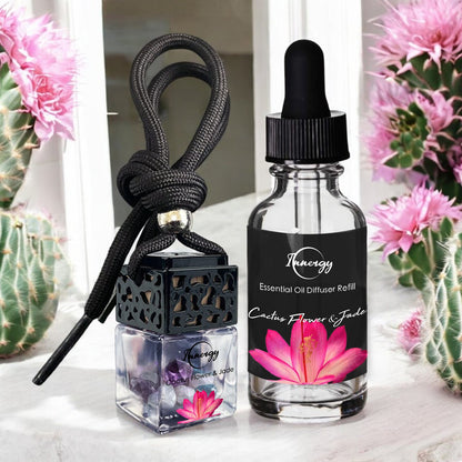 Diffuseur d'huiles essentielles enrichi en fleur de cactus et cristal de jade, désodorisant pour voiture, 8 ml