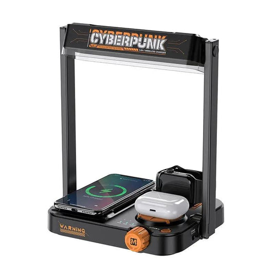 Wireless Night Light and Three in One Charger Cyberpunk black charges phone and AirPods on Tampa Home & Garden Store