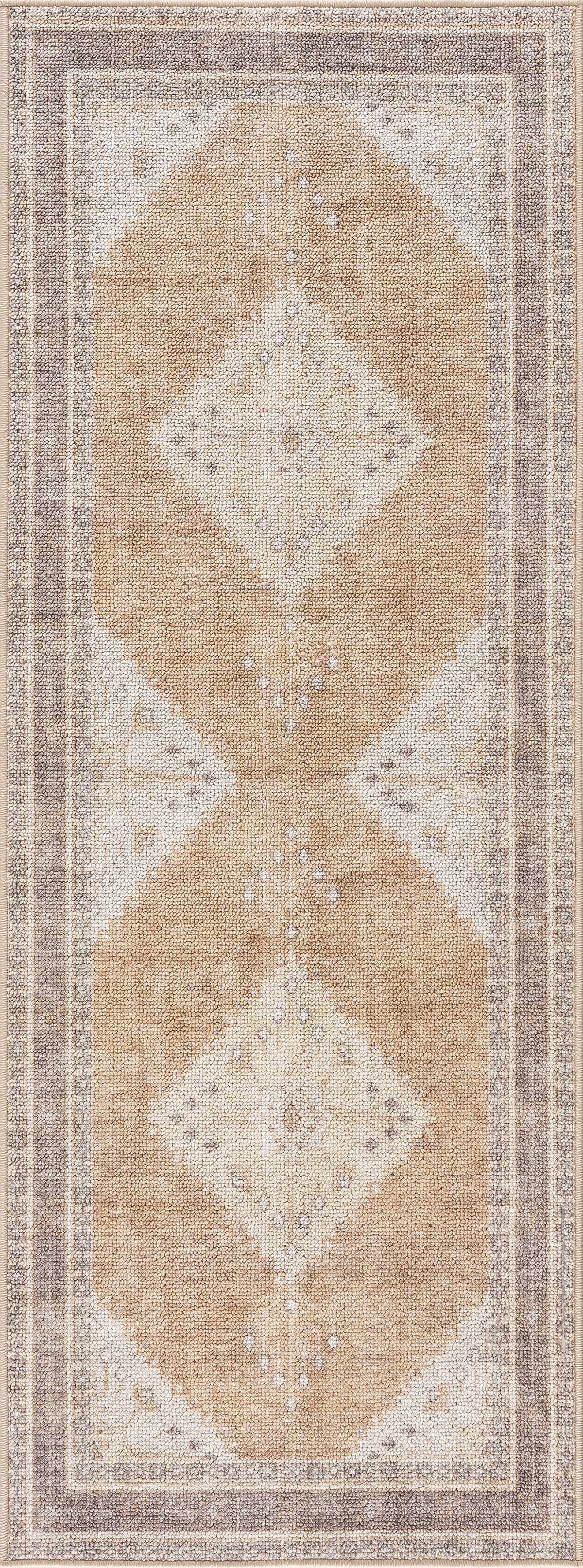 Albas Washable Area Rug by Boutique Rugs in beige and taupe with ivory diamond motif on Tampa Home & Garden Store