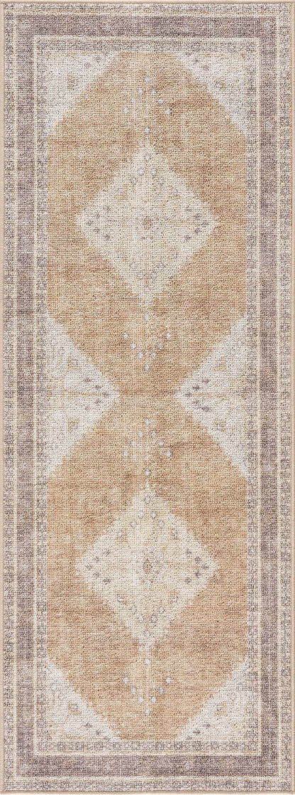 Albas Washable Area Rug by Boutique Rugs in beige and taupe with ivory diamond motif on Tampa Home & Garden Store
