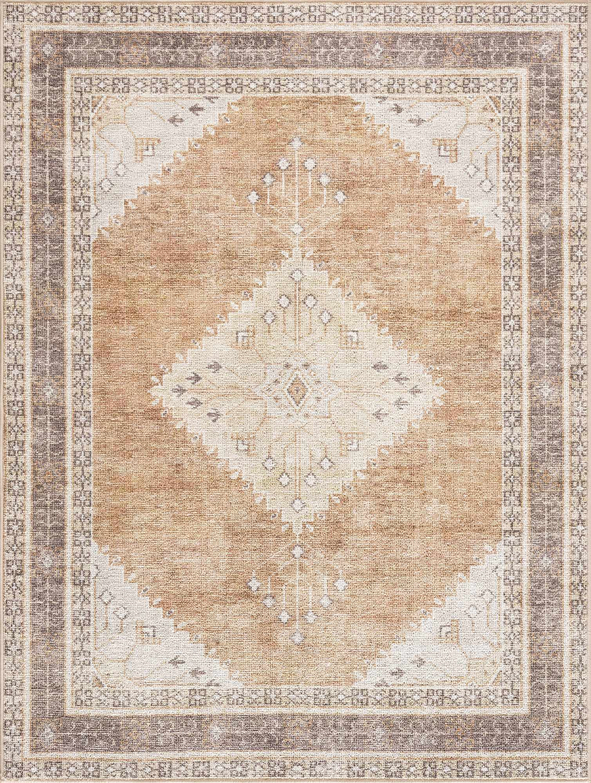 Albas washable area rug warm tan beige with antique central medallion Boutique Rugs on Tampa Home & Garden Store