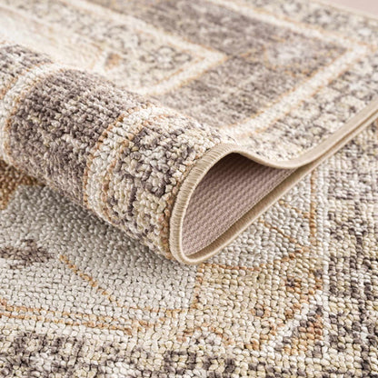 Albas washable area rug by Boutique Rugs, beige taupe loop-pile with cream border on Tampa Home & Garden Store