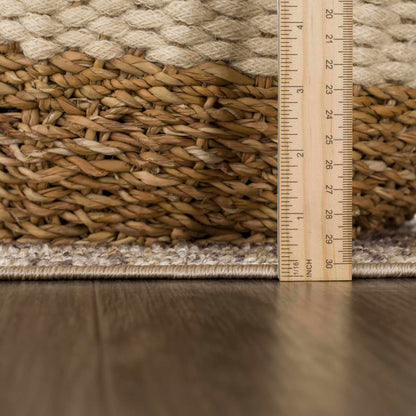 Albas washable area rug natural beige braided jute texture with scale ruler on Tampa Home & Garden Store