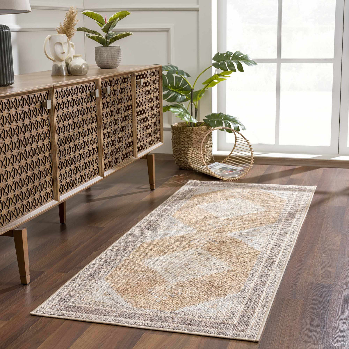 Albas Washable Area Rug neutral beige with subtle texture on Tampa Home & Garden Store