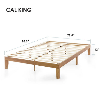 Estructura de cama plataforma California King de madera maciza con acabado de madera natural