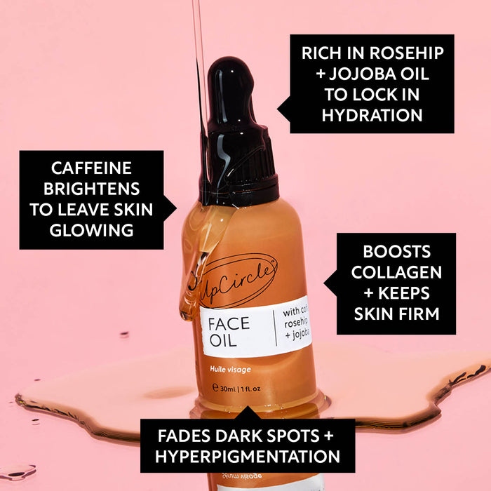The 5-Step Essentials Bundle UpCircle Face Oil bottle with dropper on pink backdrop on Tampa Home & Garden Store