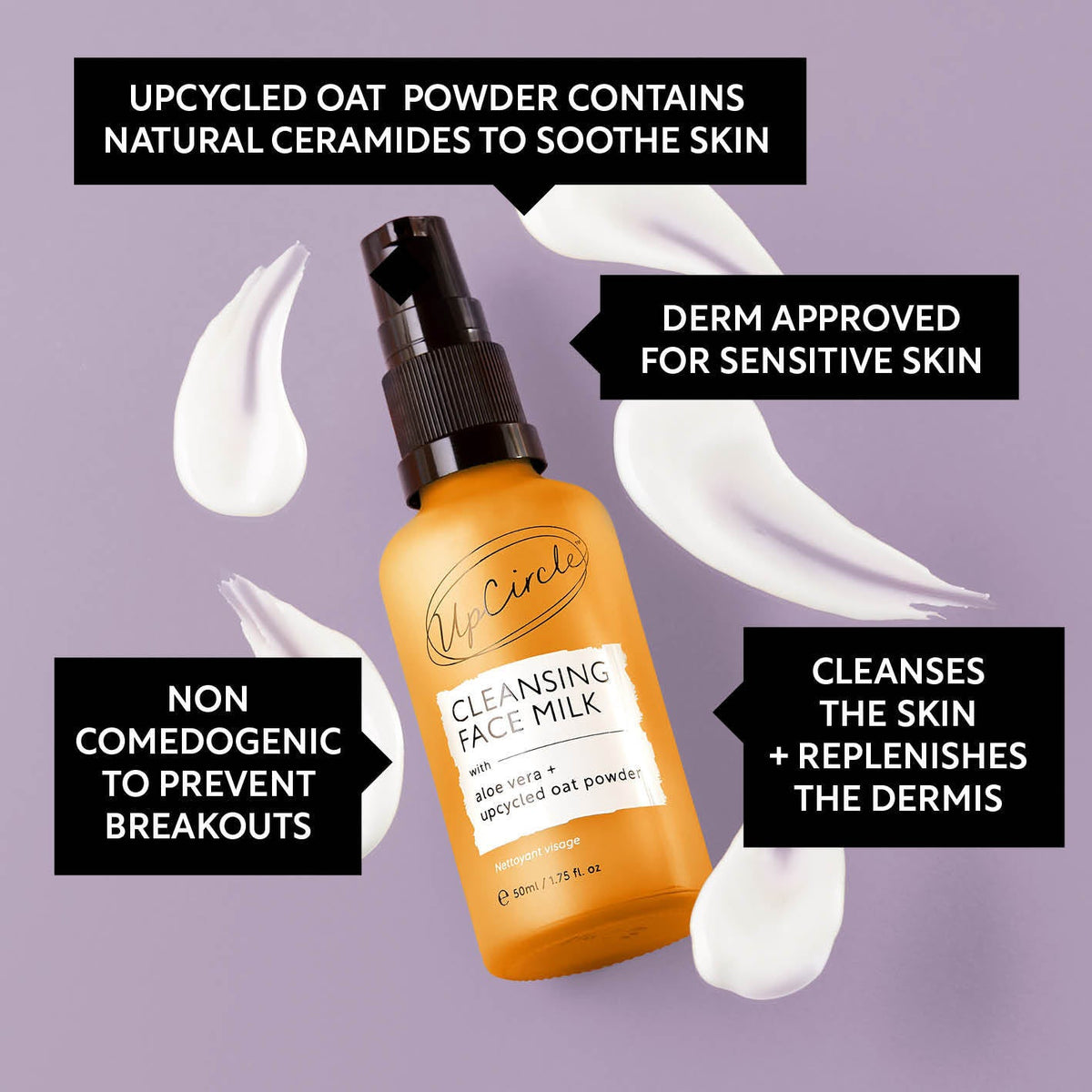 UpCircle Cleansing Face Milk orange bottle with pump, upcycled oat powder from The Discovery Set on Tampa Home & Garden Store