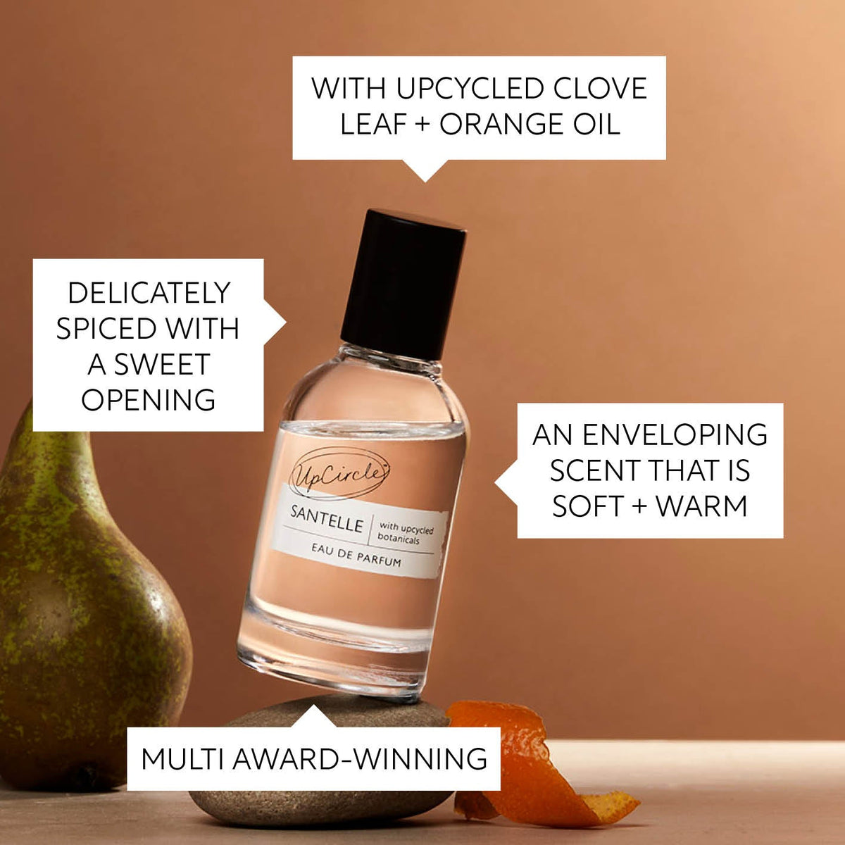 Santelle Eau de Parfum by UpCircle, pink liquid perfume bottle with black cap on Tampa Home & Garden Store