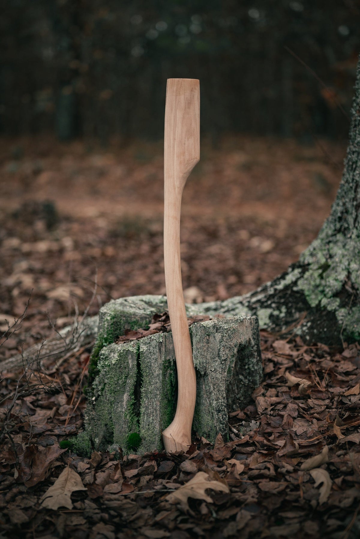 Whiskey River Premium Heritage 28C axe handle natural wood 28-inch length upright in forest on Tampa Home & Garden Store