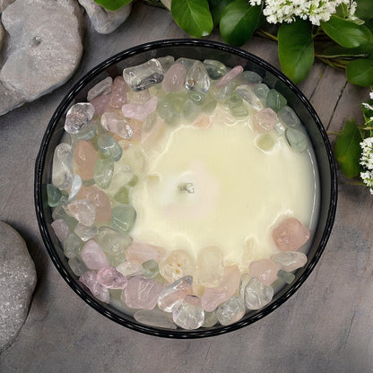 Bougie aux cristaux du signe du Cancer avec fluorite verte, rose et quartz cristal | Bougie en cire de coco et de soja, 255 g