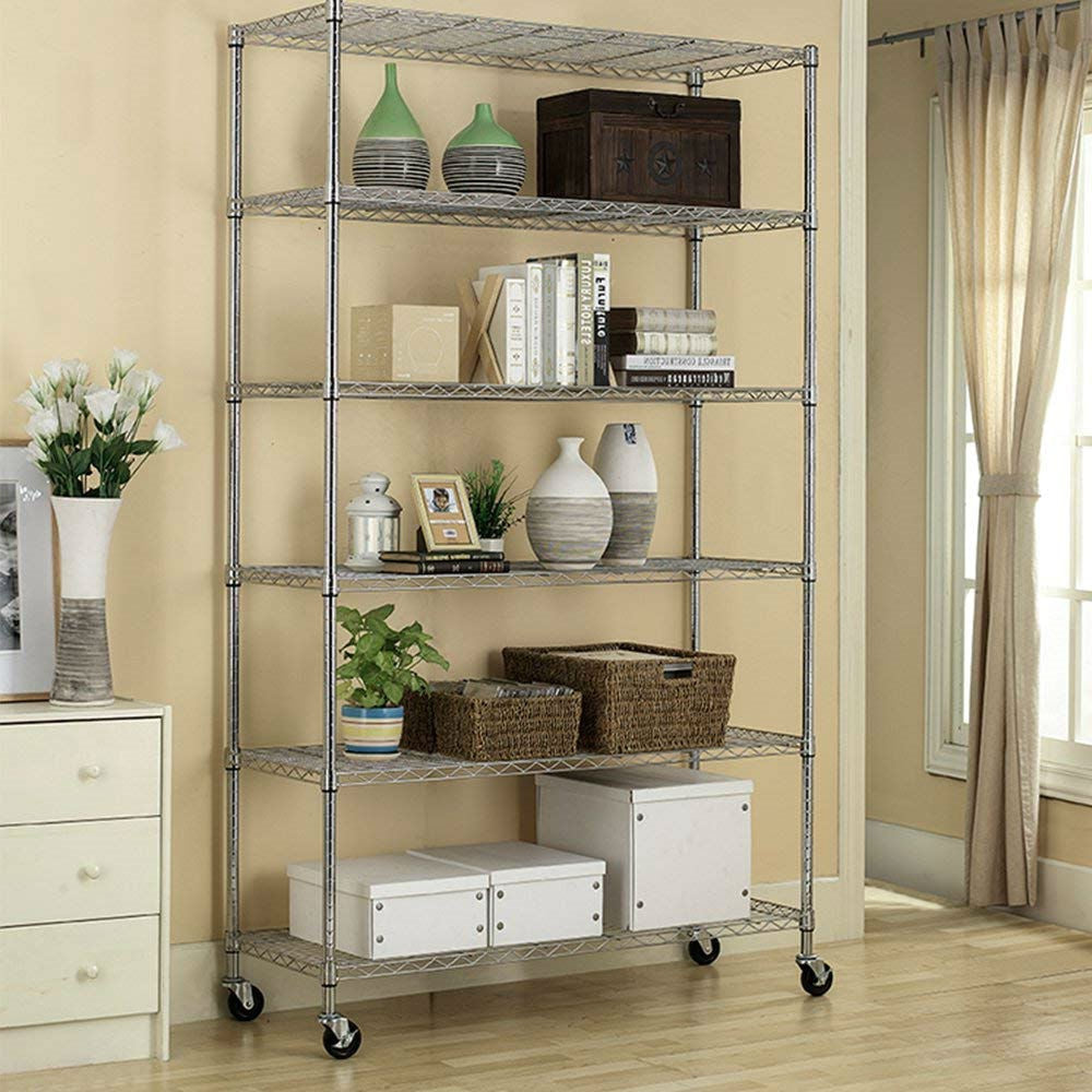 Heavy duty 6-shelf metal storage rack with casters, chrome frame by HomePacific on Tampa Home & Garden Store