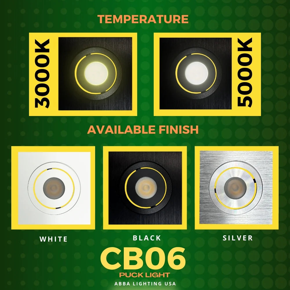 CB06 Dimmable Recessed Square Cast Aluminum LED Puck Light Cabinet Downlighting