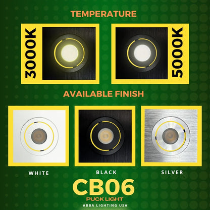 CB06 Dimmable Recessed Square Cast Aluminum LED Puck Light Cabinet Downlighting
