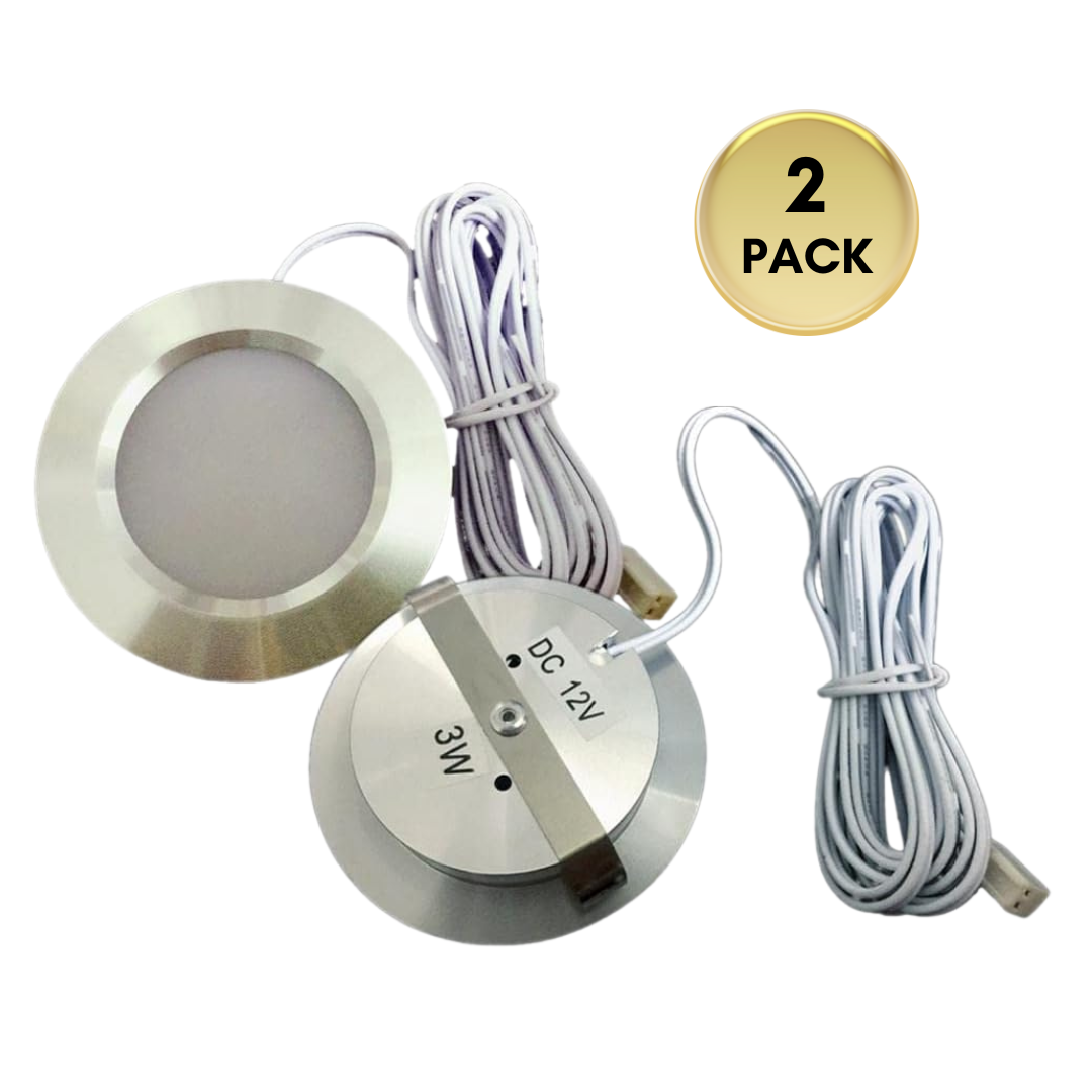 CBA02 2-Pack 12V 3W Round LED Dimmable Aluminum Recessed Cabinet Light Fixture - Tampa soil911.com