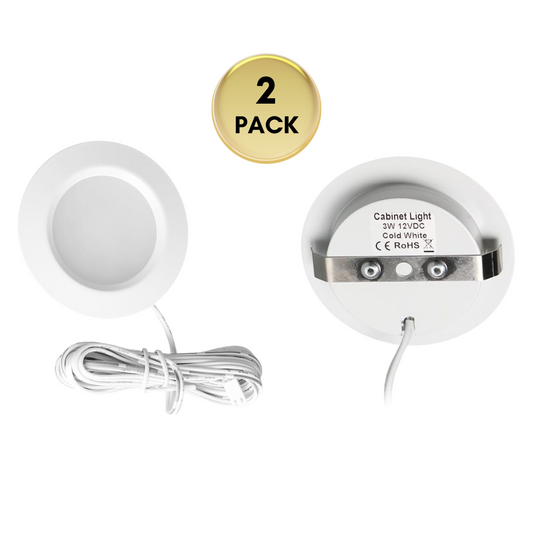 CBA02 2-Pack 12V 3W Round LED Dimmable Aluminum Recessed Cabinet Light Fixture - Tampa soil911.com