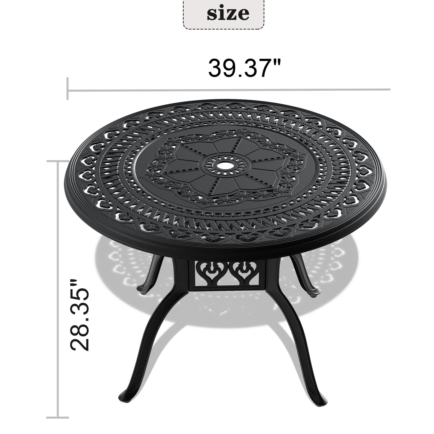 Ø39.37-inch Cast Aluminum Patio Dining Table With Black Frame and Umbrella Hole - Tampa Home & Garden Store