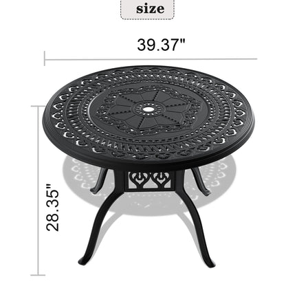 Ø39.37-inch Cast Aluminum Patio Dining Table With Black Frame and Umbrella Hole - Tampa Home & Garden Store