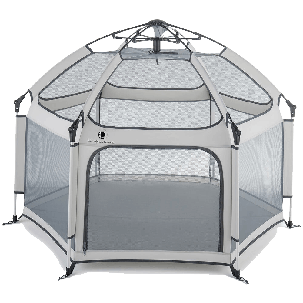 Pop 'N Go Playpen play yard in light gray with mesh sides and front zip door on Tampa Home & Garden Store
