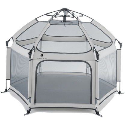 Pop 'N Go Playpen play yard in light gray with mesh sides and front zip door on Tampa Home & Garden Store