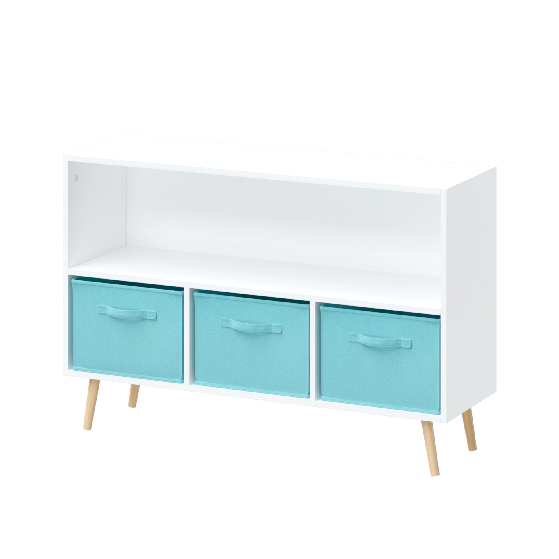 Kids bookcase with Collapsible Fabric Drawers Children's Book Display Toy Storage Cabinet Organizer White/Blue - Tampa Home & Garden Store