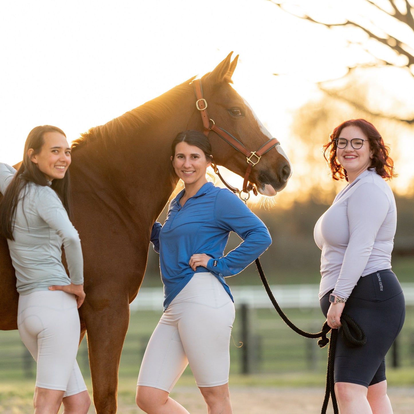 Equestrian Underwear Knee Length riding tights white by Eques Pante worn by riders with a horse on Tampa Home & Garden Store