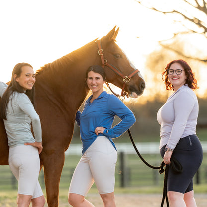 Equestrian Underwear Knee Length riding tights white by Eques Pante worn by riders with a horse on Tampa Home & Garden Store