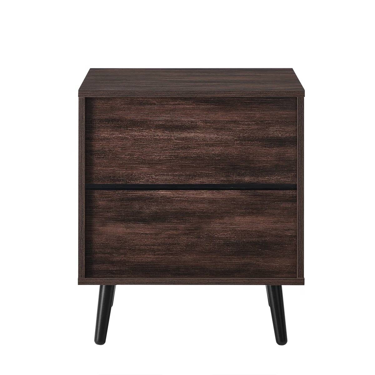 Mesa auxiliar de noche con 1 cajón de estilo moderno de mediados de siglo en acabado de madera marrón oscuro