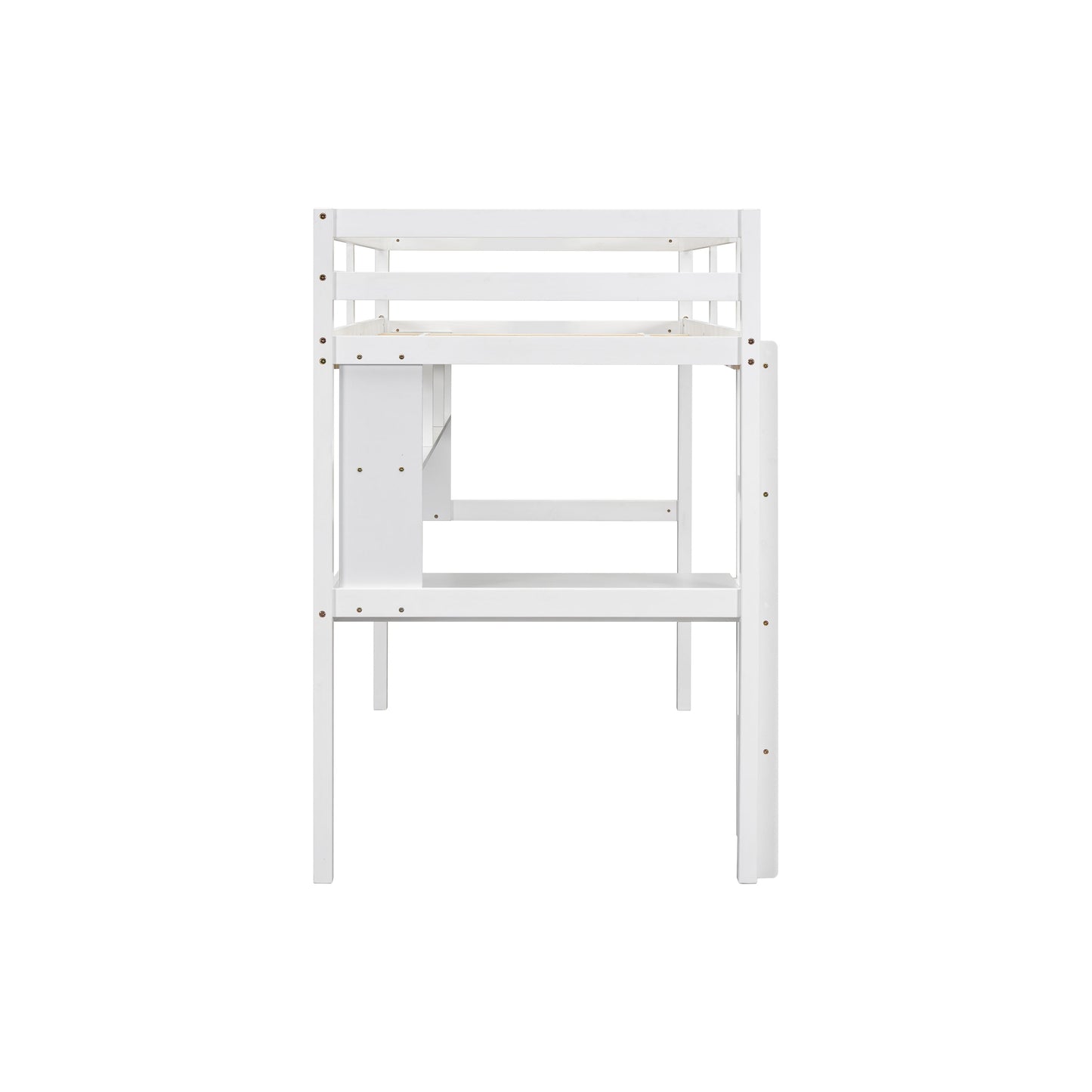 Twin Loft Bed with built-in desk and bookcase of three compartments, Guardrails and Ladder,White - Tampa Home & Garden Store