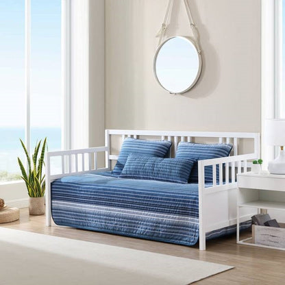 Juego de ropa de cama de 4 piezas de algodón a rayas blancas, azul marino y costeras para sofá cama