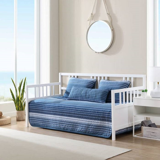 4 Piece Coastal Blue Navy White Stripes Cotton Daybed Cover Bedding Set - Tampa Home & Garden Store