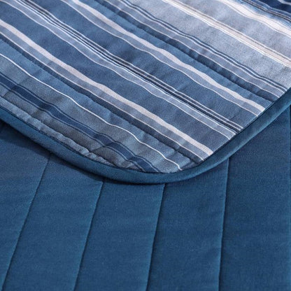 Juego de ropa de cama de 4 piezas de algodón a rayas blancas, azul marino y costeras para sofá cama