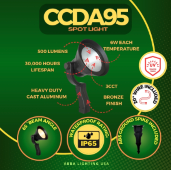 CCDA95 7W LED 3CCT Wide Beam Directional Outdoor Landscape Lighting Spotlight - Tampa Home & Garden Store