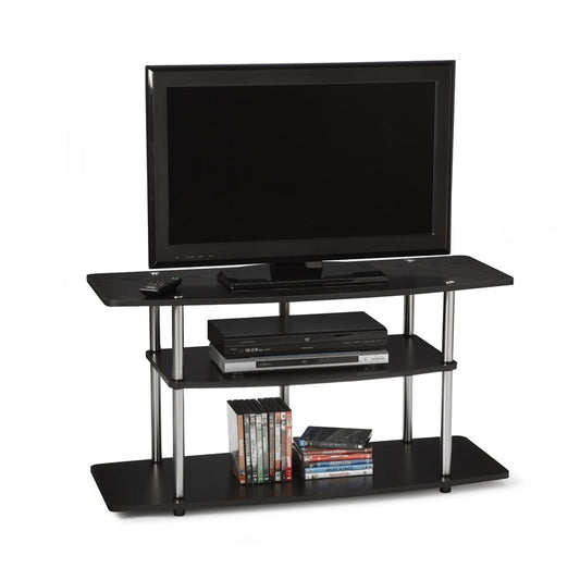 3-Tier Flat Screen TV Stand in Black Wood Grain / Stainless Steel - Tampa Home & Garden Store