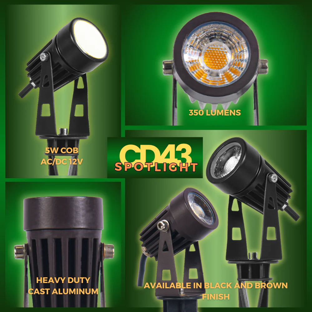 Foco LED para exteriores CD43 de 5 W, direccional, resistente al agua, con haz estrecho para paisajes
