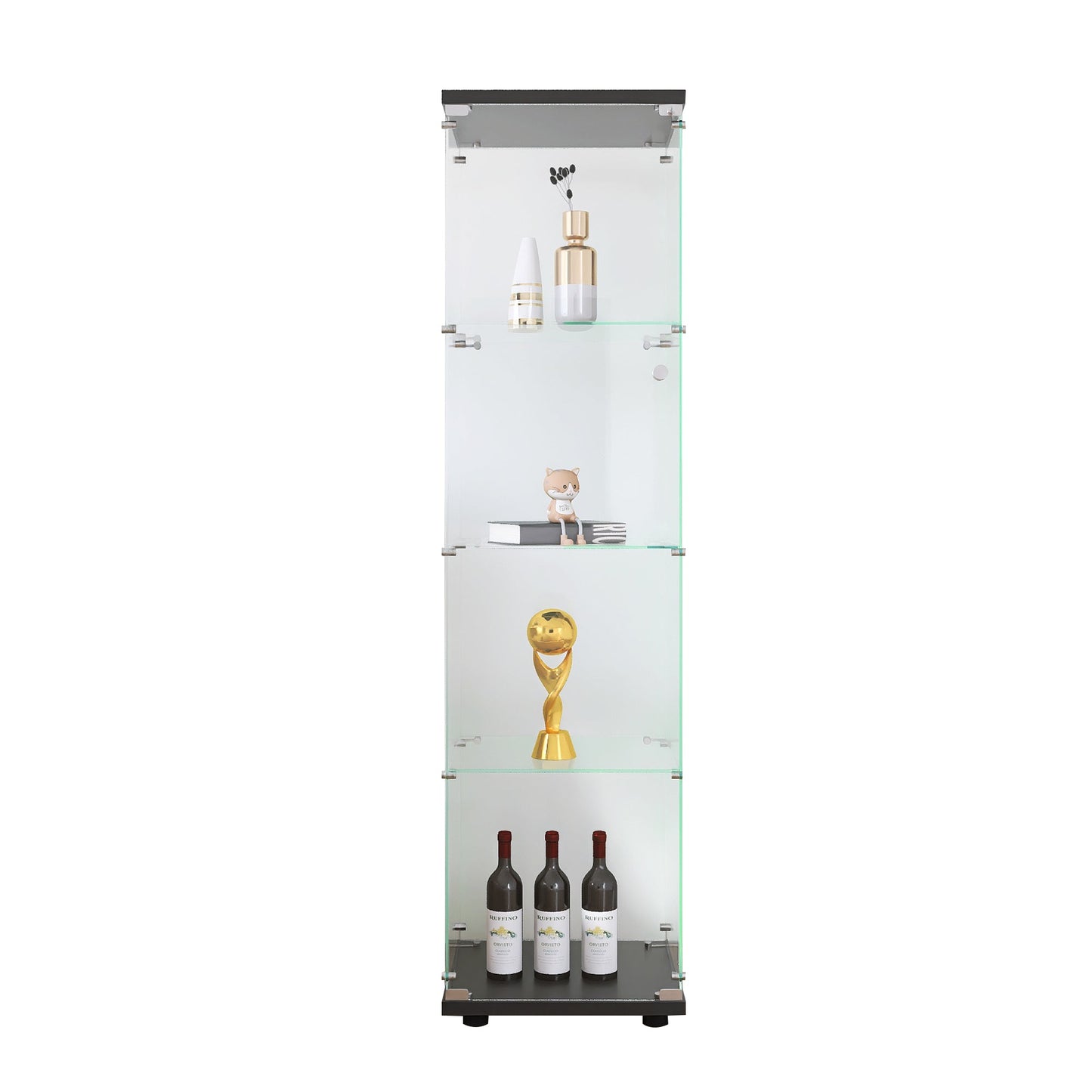 4 glass display cabinets with door shelves, floor standing antique bookshelf, 64.7 "* 16.7" * 14.3 ", black - Tampa Home & Garden Store