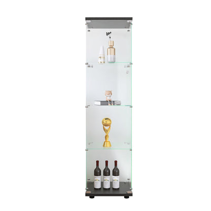 4 glass display cabinets with door shelves, floor standing antique bookshelf, 64.7 "* 16.7" * 14.3 ", black - Tampa Home & Garden Store