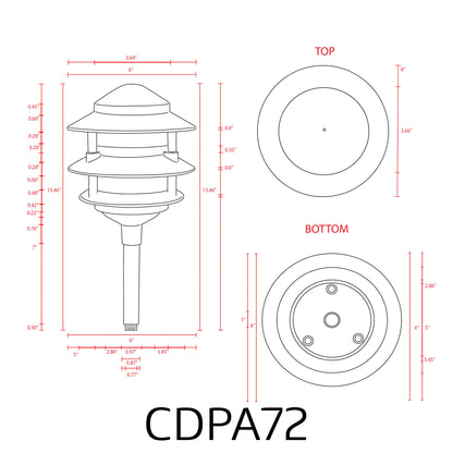 CDPA72 Black 12V AC/DC Aluminum Low Voltage Landscape Lighting 3 Tier Pagoda Path Light - Tampa Home & Garden Store