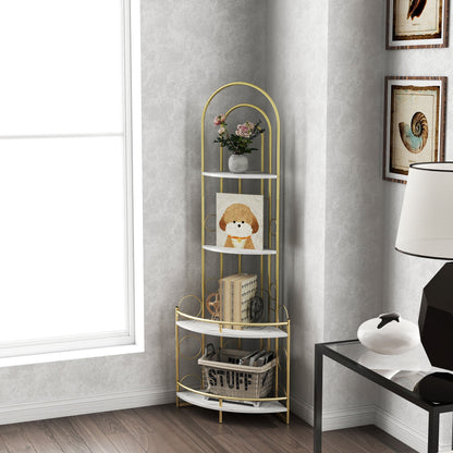 Gold 4-Tier Corner Bookshelf, Modern Style, Plant Stand with Metal Frame - Tampa Home & Garden Store