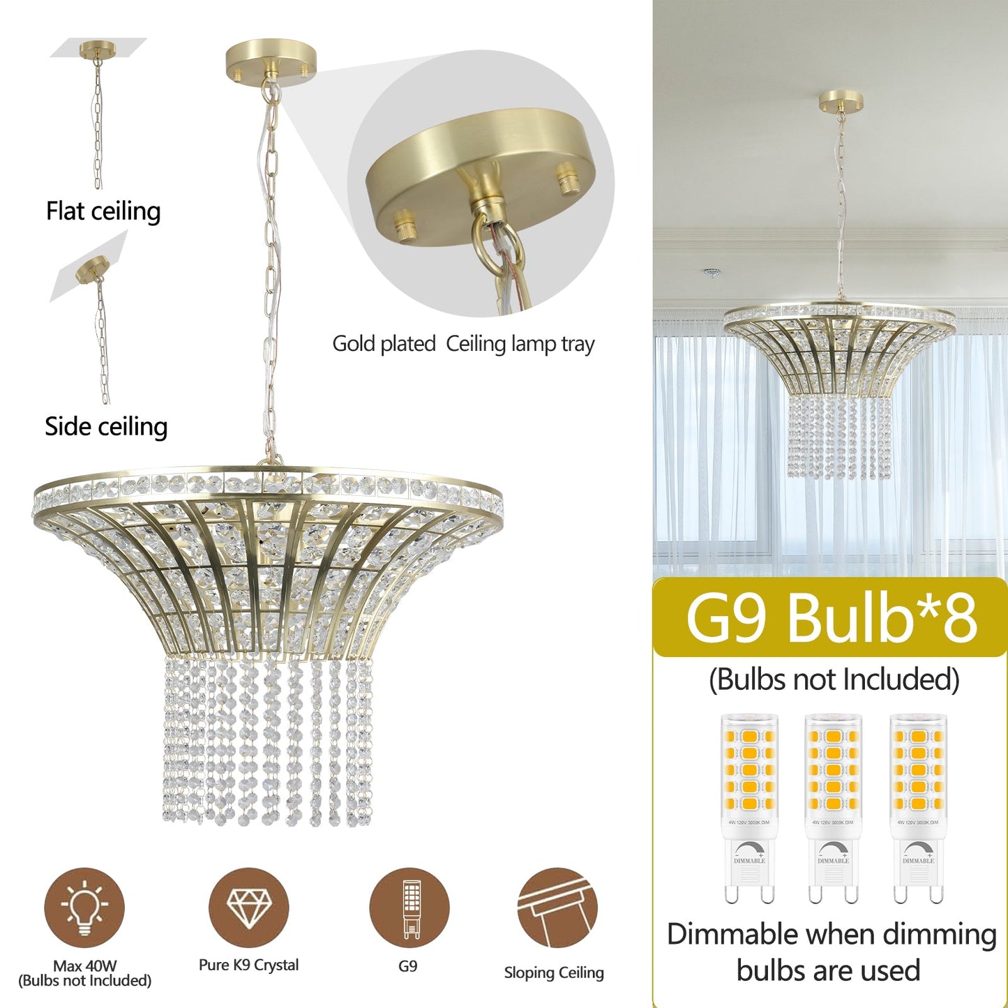 8-Light 23.6" Wide Crystal Waterfall Chandelier (Bulb Not Included)