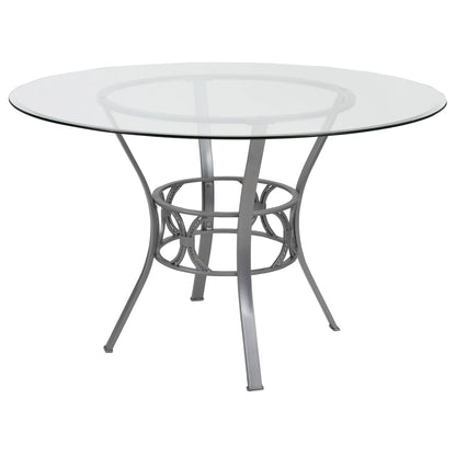 Mesa de comedor redonda de cristal de 48 pulgadas con marco de metal dorado mate