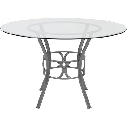 Mesa de comedor redonda de cristal de 48 pulgadas con marco de metal dorado mate