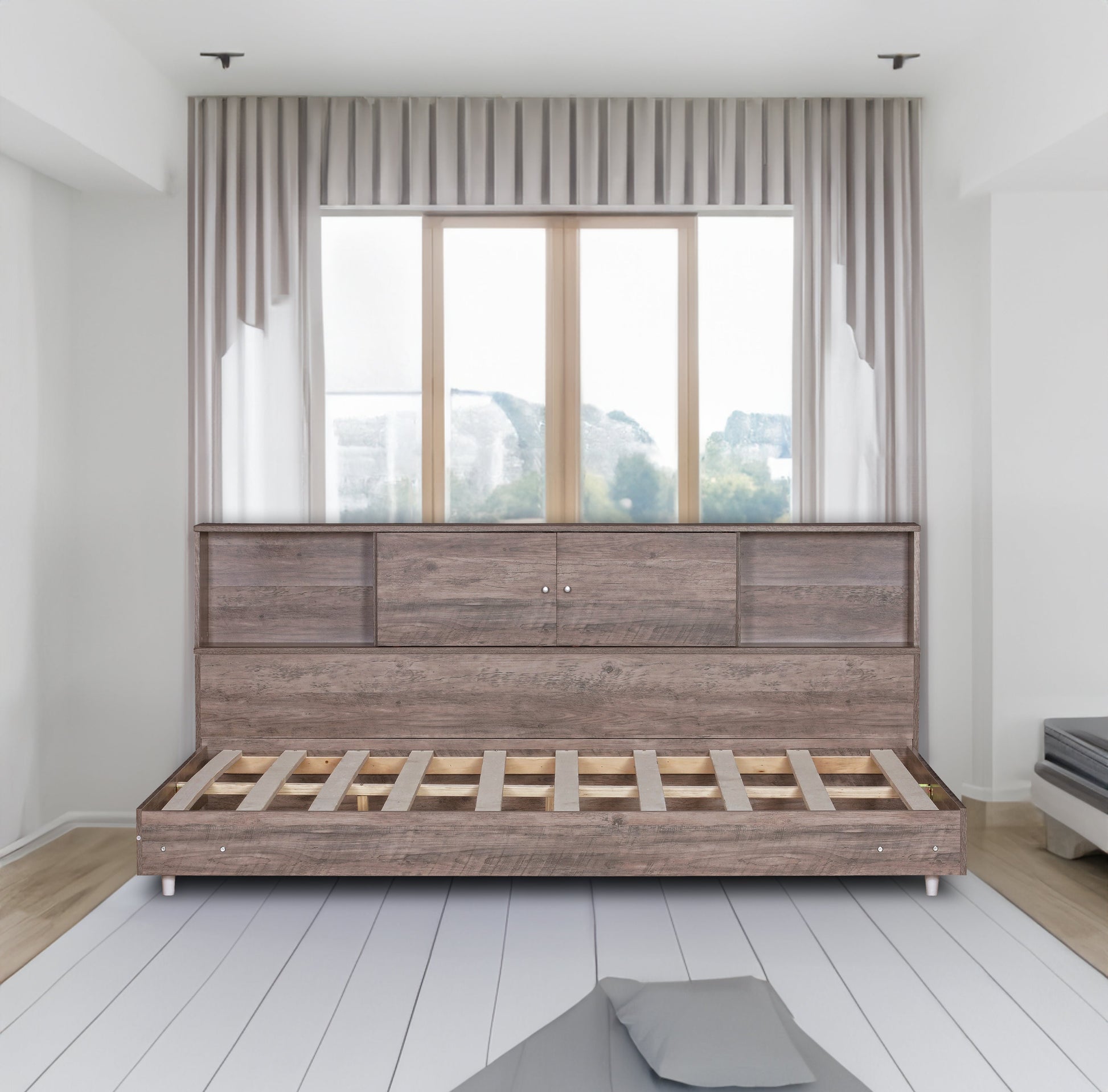 Full Size Daybed Frame with Storage Bookcases Wood Light Oak - Tampa Home & Garden Store