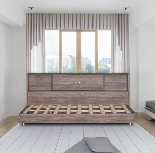 Full Size Daybed Frame with Storage Bookcases Wood Light Oak - Tampa Home & Garden Store