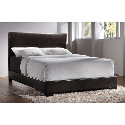 Queen size Dark Brown Faux Leather Upholstered Bed with Headboard - Tampa Home & Garden Store